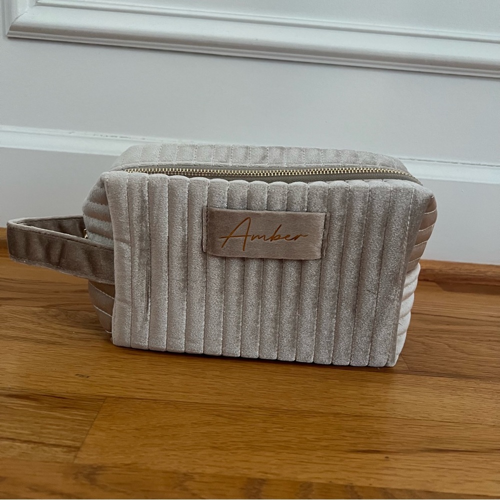 Velvet Quilted Makeup / Hygiene Bag | Monogram “Amber” | NWOT